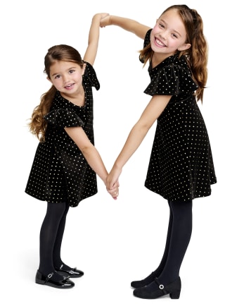 Girls Glitter Dot Velour Dress