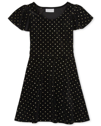 Girls Glitter Dot Velour Dress