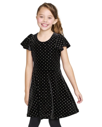 Girls Glitter Dot Velour Dress