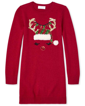 Vestido de suéter de renos de Navidad para niñas