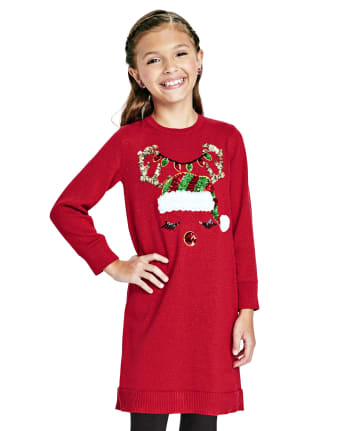 Vestido de suéter de renos de Navidad para niñas