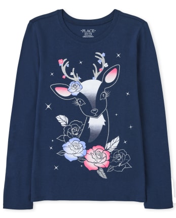 Camiseta con estampado de reno para niñas