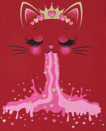 Girl's Valentine's Day Cat Graphic Tee