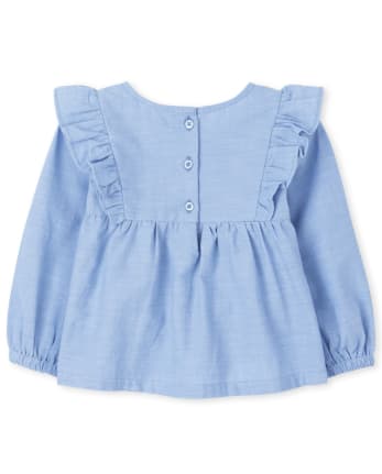 Toddler Girls Floral Ruffle Chambray 2-Piece Set