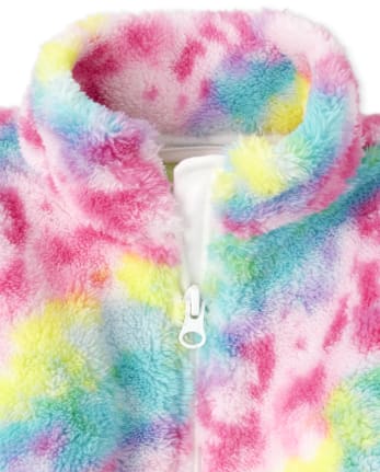 Chaqueta con cremallera Sherpa y teñido anudado arcoíris para bebés y niñas pequeñas