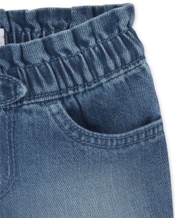 Shorts de mezclilla con cintura de bolsa de papel para bebés y niñas pequeñas