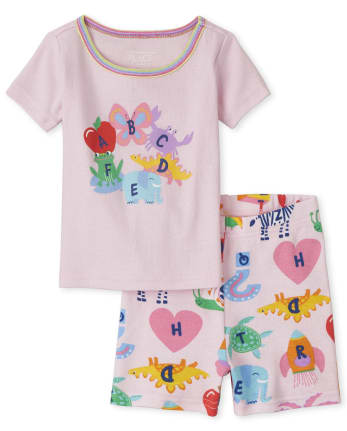 Baby And Toddler Girls Short Sleeve Alphabet Snug Fit Cotton Pajamas ...