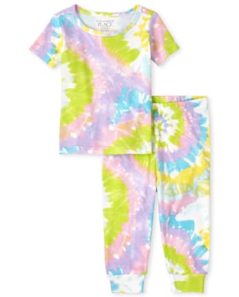 Baby And Toddler Girls Rainbow Tie Dye Snug Fit Cotton Pajamas