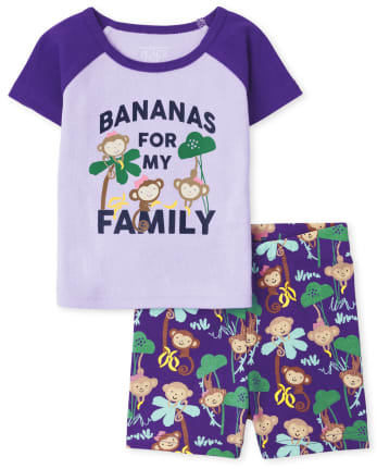 Baby And Toddler Girls Monkey Snug Fit Cotton Pajamas