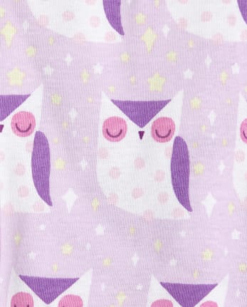 Pijama de algodón ajustado con búho brillante para bebés y niñas pequeñas