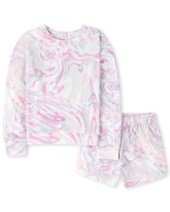Girls Mommy And Me Marble Velour Pajamas
