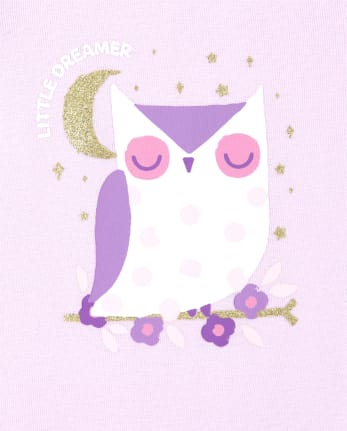 Pyjama en coton ajusté à motif hibou pailleté pour bébés et petites filles