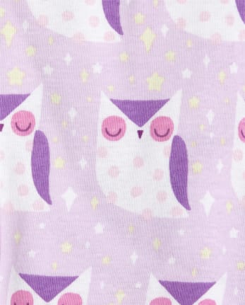 Pyjama en coton ajusté à motif hibou pailleté pour bébés et petites filles