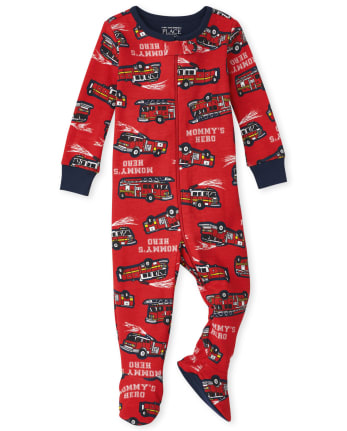Baby And Toddler Boys Firetruck Snug Fit Cotton One Piece Pajamas