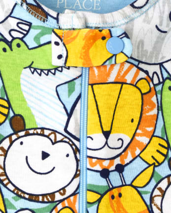 Pijama de una pieza de algodón con ajuste ceñido Safari para bebés y niños pequeños