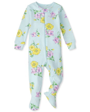 Pijama de una pieza de algodón con ajuste ceñido floral para bebés y niñas pequeñas