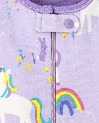 Pijama de una pieza de algodón con ajuste ceñido de unicornio para bebés y niñas pequeñas