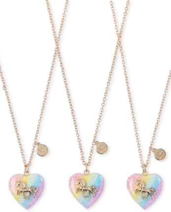Girls Rainbow Unicorn BFF Locket Necklace 3-Pack