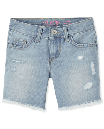 Girls Distressed Denim Midi Shorts