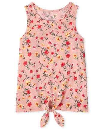 Girls Print Tie Front Tank Top