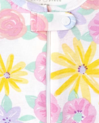 Pijama de una pieza de algodón con rayas florales para bebés y niñas pequeñas, paquete de 2