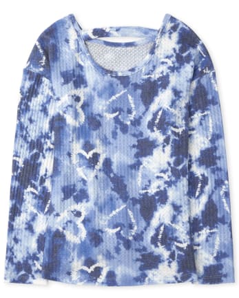 Girls Long Sleeve Tie Dye Heart Print Lightweight Sweater Top | The ...