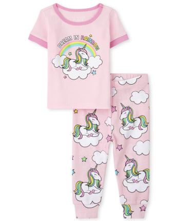 Pyjama en coton ajusté licorne pour bébés et petites filles