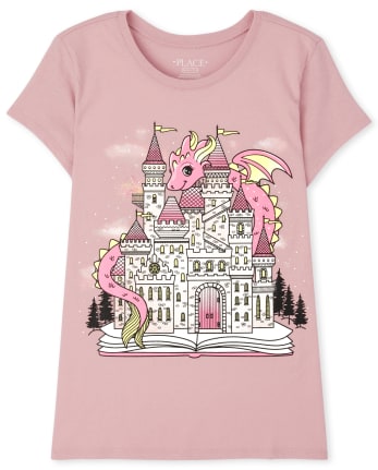 Camiseta con estampado de castillo para niñas