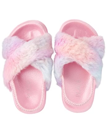 Toddler Girls Rainbow Faux Fur Slides