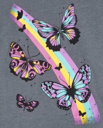 Girls Rainbow Butterflies Graphic Tee