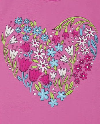 Girls Floral Heart Graphic Tee