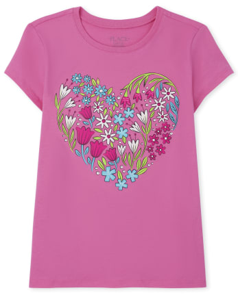 Girls Floral Heart Graphic Tee