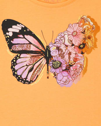 Camiseta con gráfico floral de mariposa para niñas