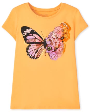 Camiseta con gráfico floral de mariposa para niñas