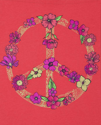 Girls Floral Peace Sign Graphic Tee