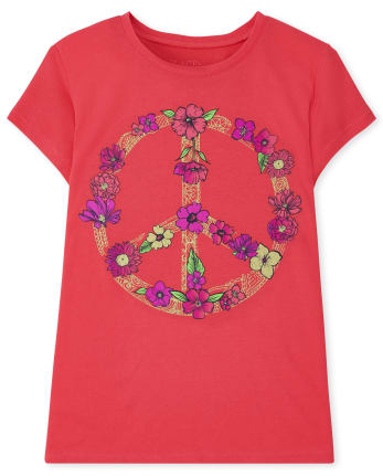 Girls Floral Peace Sign Graphic Tee