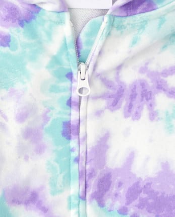 Girls Tie Dye Fleece Zip Up Hoodie
