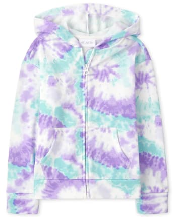 Girls Tie Dye Fleece Zip Up Hoodie