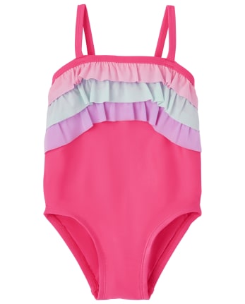 Baby And Toddler Girls Colorblock Ruffle One Piece Swimsuit