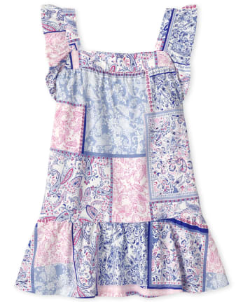 Baby And Toddler Girls Short Sleeve Paisley Patchwork Knit