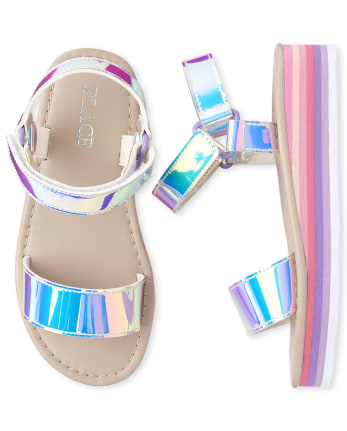 Girls Holographic Platform Sandals