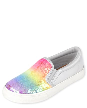 Girls Sequin Rainbow Slip On Sneakers