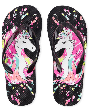 Girls Unicorn Paint Splatter Flip Flops