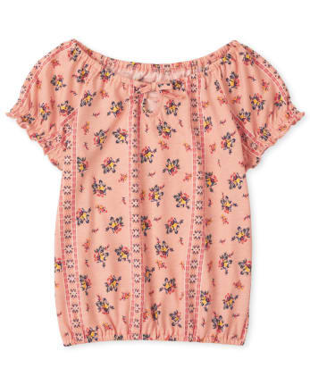 Top fruncido con estampado para niñas