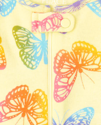 Pijama de una pieza de algodón con ajuste ceñido de mariposa arcoíris para bebés y niñas pequeñas