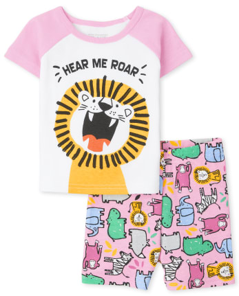 Pijama de algodón ajustado con diseño de león para bebés y niñas pequeñas