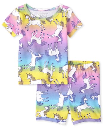 Baby And Toddler Girls Rainbow Unicorn Snug Fit Cotton Pajamas