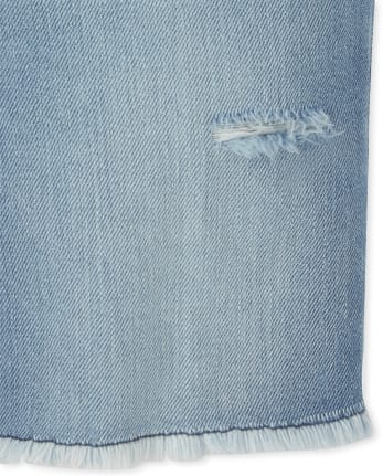 Girls Button Front Distressed Denim Girlfriend Shorts