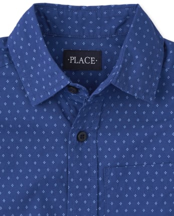 Boys Print Poplin Button Up Shirt