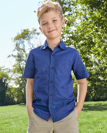 Boys Short Sleeve Print Poplin Button Down Shirt | The Children's Place ...